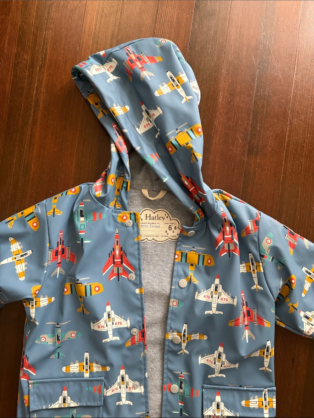 Hatley Blue Kids Airplane Hooded Raincoat with Red & Yellow Planes